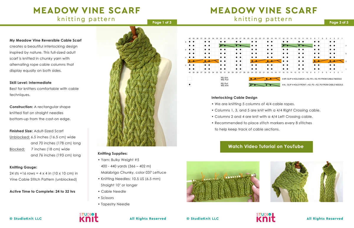 Thumbnail of knitting pattern for Meadow Vine Scarf by Studio Knit.