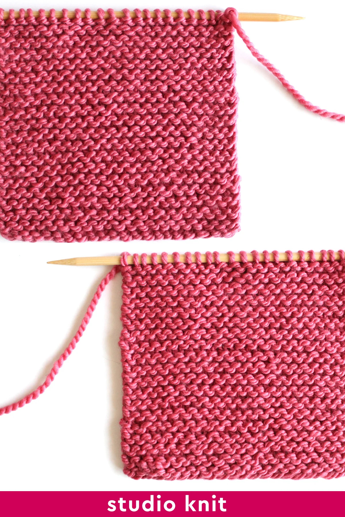 The Garter Stitch is a reversible pattern because each side of your work, the Right and Wrong sides, look the exactly the same.