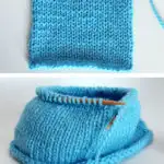 Stockinette Stitch knitted flat and in the round in blue color yarn.