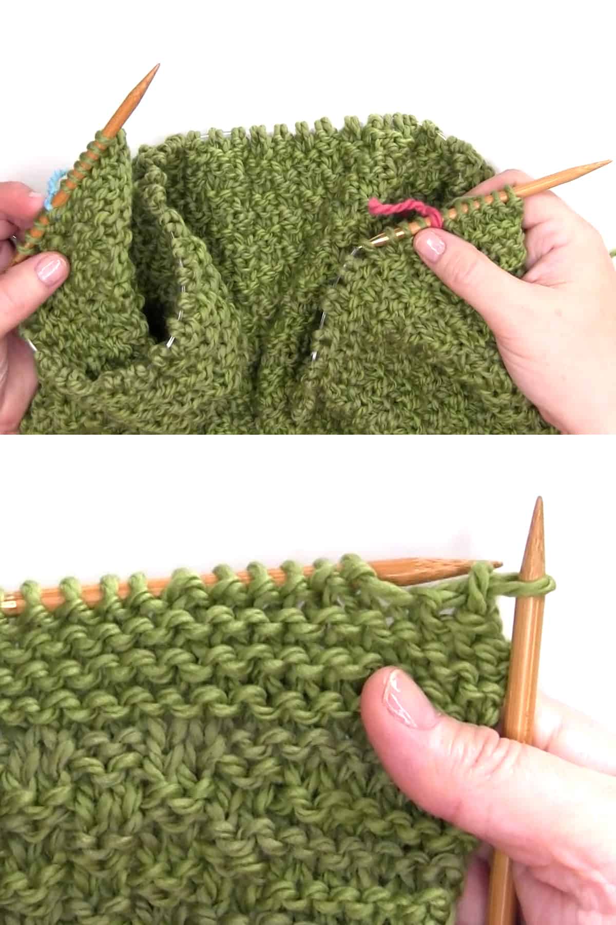 Knitting the Moss Landing blanket finishing with border on needles.