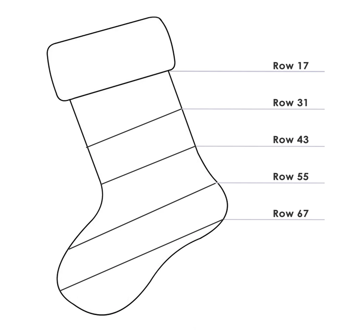 Christmas Stocking outline with color change rows demarked.