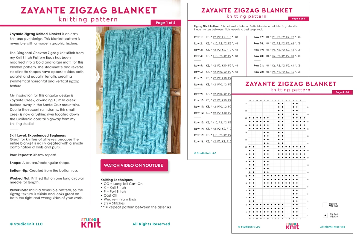 Knitting pattern printable pdf of the Zigzag Blanket.