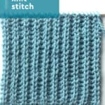 Fisherman's Rib knit stitch pattern knitted flat with a straight knitting needle in light blue yarn color.