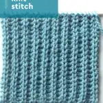 Fisherman's Rib knit stitch pattern knitted flat with a straight knitting needle in light blue yarn color.