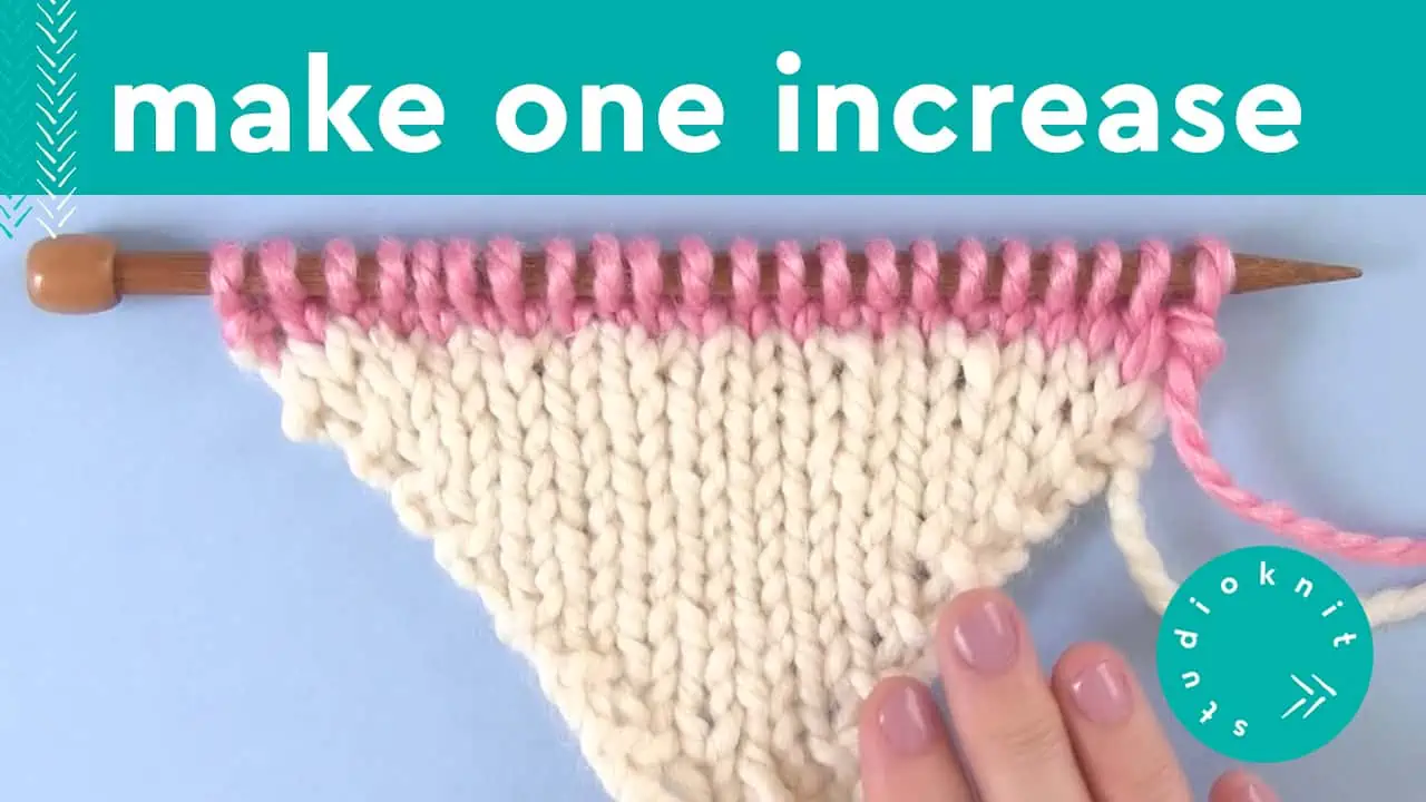 Make One Increase knitting with triangle knitted swatch and hand.