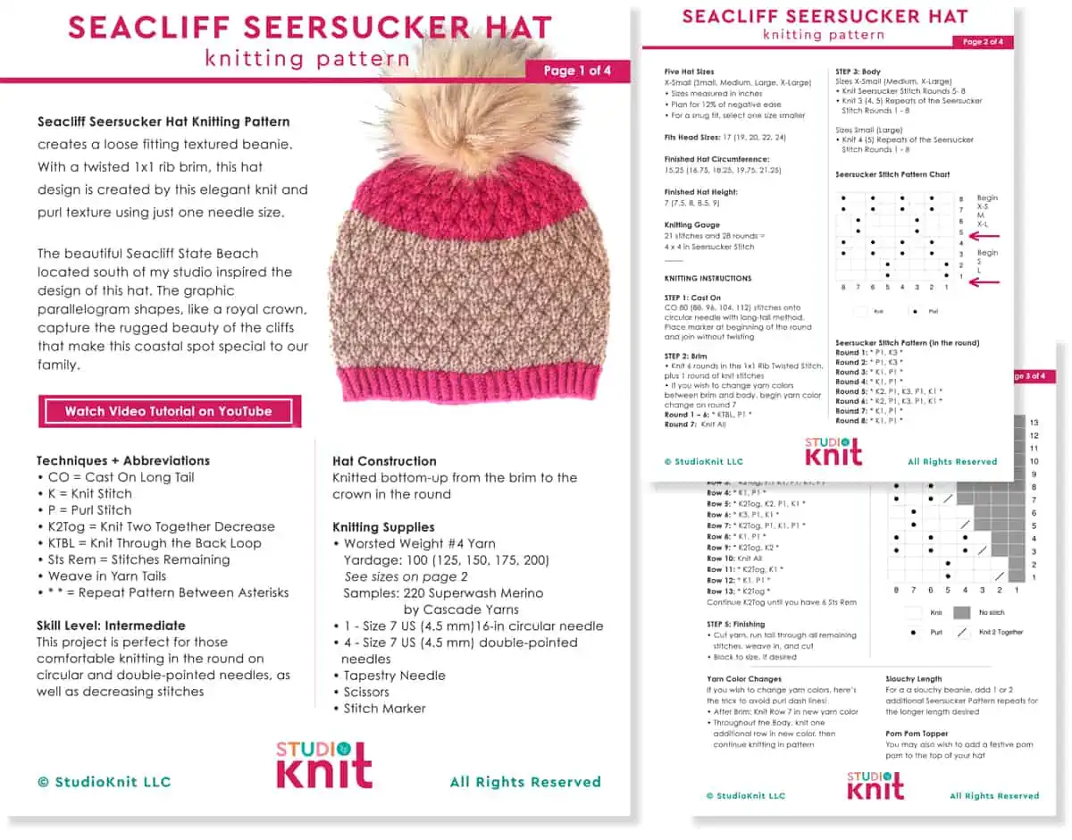 Knitting pattern thumbnail of the Seacliff Seersucker Hat.