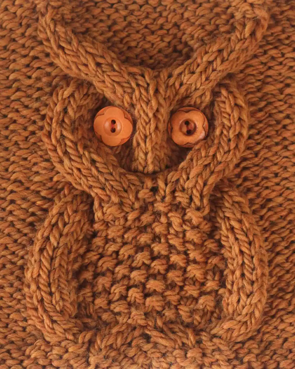 Owl Cable Stitch in brown yarn color by Studio Knit.