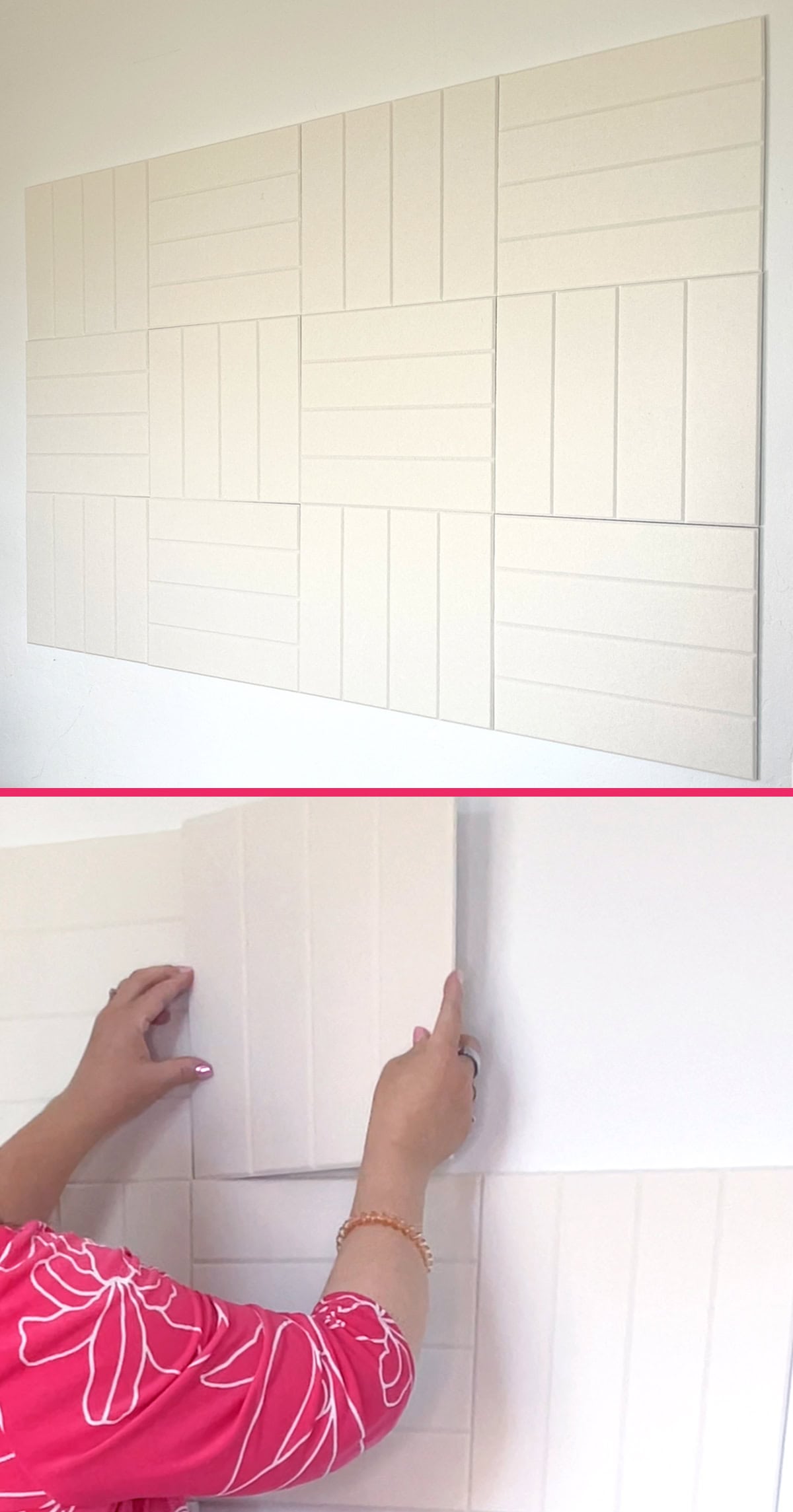 Woman aligning wall panels.