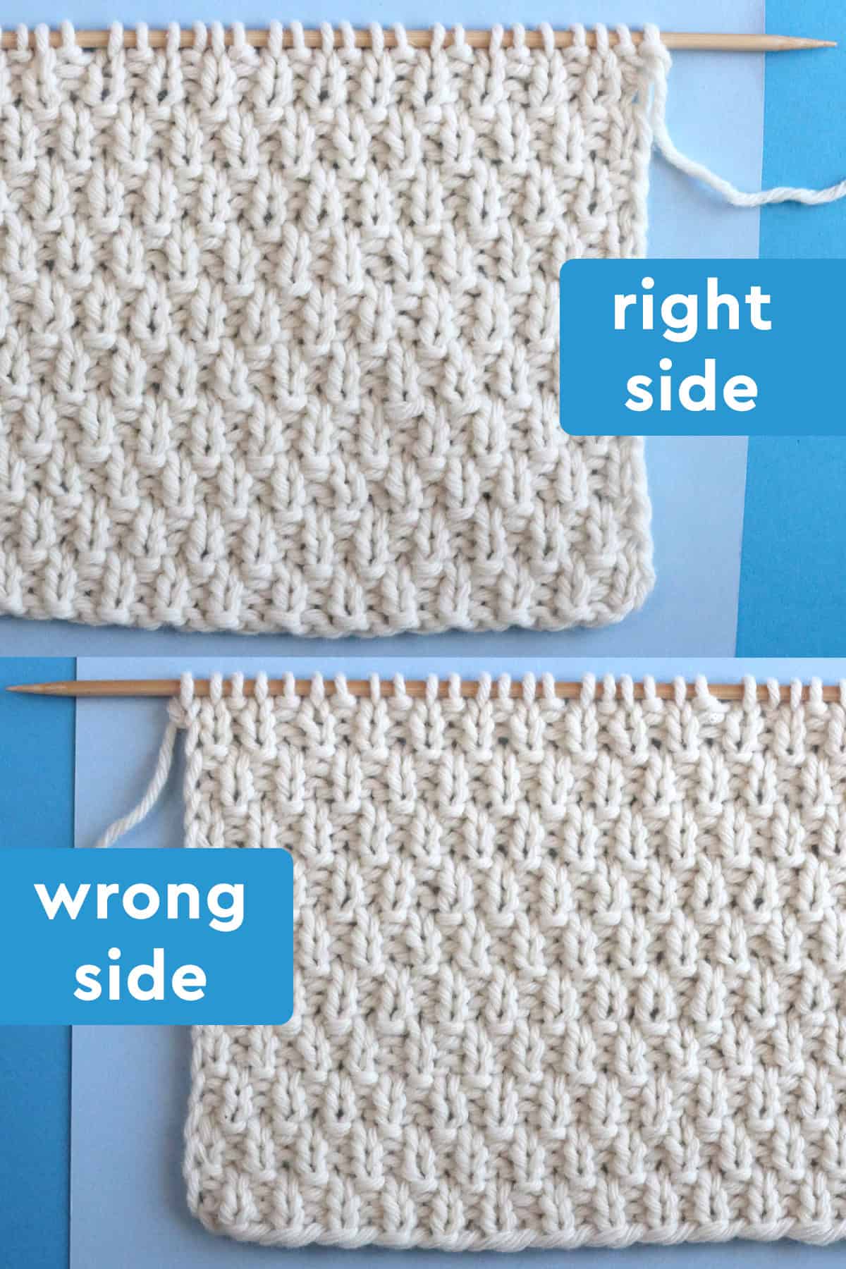 Swift Stitch knit pattern showing reversible textured fabric that looks great on both the right and wrong sides.