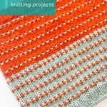 Knitted Soundtrack Cowl in orange sparkly yarn with ice blue accents, a slip-stitch colorwork cowl.